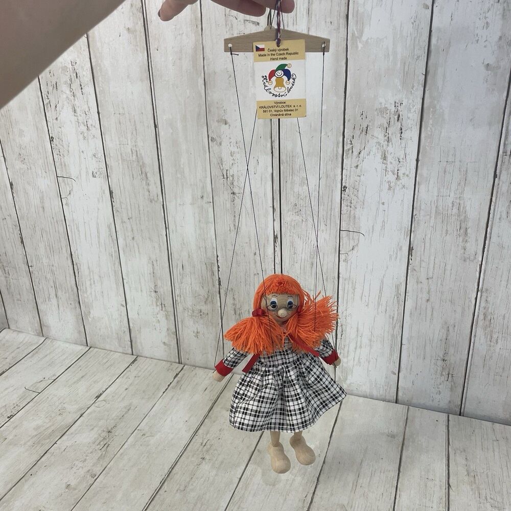 Czech Handmade Marionette Pippi Longstocking Wooden Puppet Kralovstvi Loutek